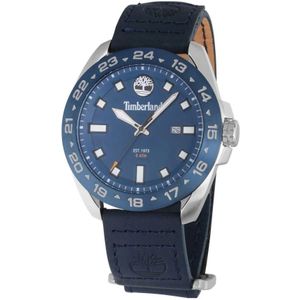 Timberland, Blauw Leren Quartz Horloge Grijs, Heren, Maat:ONE Size