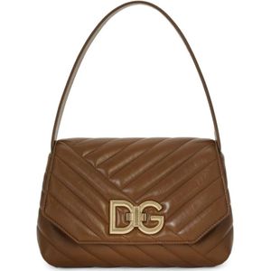 Dolce & Gabbana, Tassen, Dames, Bruin, ONE Size, Katoen, Logo-Gesp Gewatteerde Leren Tas