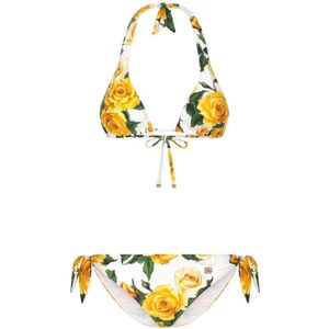 Dolce & Gabbana, Badkleding, Dames, Veelkleurig, M, Bloemenprint driehoekige halternek zwemkleding