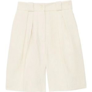 Ines De La Fressange Paris, Korte broeken, Dames, Beige, M, Katoen, Elegante Ivory Geplooide Zomer Shorts