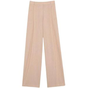 Nina Ricci, Broeken, Dames, Beige, XS, Wol, Gestreepte Wollen Flared Broek