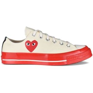 Comme des Garçons, Chuck Taylor Sneakers - Beige Canvas, Rood Hart Logo Beige, Heren, Maat:42 1/2 EU