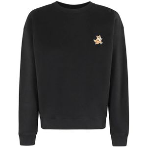 Maison Kitsuné, Sweatshirts & Hoodies, Dames, Zwart, M, Fox Patch Comfort Sweatshirt