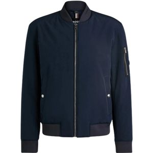 Hugo Boss, Jassen, Heren, Blauw, 3Xl, Polyester, Marine Bomberjack met ritssluiting zakken