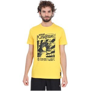 Puma, Gele T-shirt met Zwarte Logoprint Geel, Heren, Maat:XL