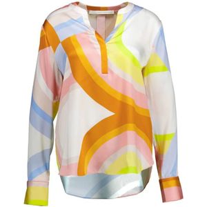 Herzen's Angelegenheit, Blouses & Shirts, Dames, Veelkleurig, XL, Gedrukte zijden blouse met V-hals en lange mouwen