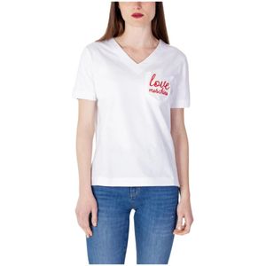 Love Moschino, Tops, Dames, Wit, M, Katoen, Wit V-hals T-shirt
