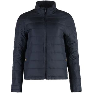 Thom Browne, Jassen, Dames, Blauw, XS, Nylon, Nylon Donsjas met Gebreide Inzetstukken