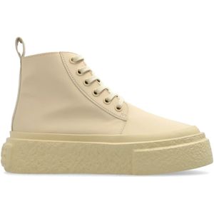 MM6 Maison Margiela, Schoenen, Dames, Beige, 38 EU, Leer, Platform Enkellaarzen