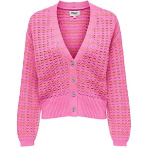 Only, Truien, Dames, Roze, S, Strawberry Moon/Tangerine V-Hals Cardigan