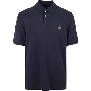 Brunello Cucinelli, Tops, Heren, Blauw, XL, Katoen, Navy Blue Polo Shirt Logo Print