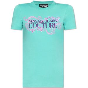 Versace Jeans Couture, Tops, Dames, Blauw, XS, Katoen, T-shirt met print