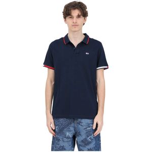Tommy Jeans, Tops, Heren, Blauw, S, Slimme Flag Cuffs Polo