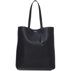 Saint Laurent, Tassen, Heren, Zwart, ONE Size, Stoere Zwarte Leren Tote Tas