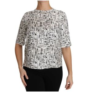 Dolce & Gabbana, Blouses & Shirts, Dames, Wit, L, Muziekinstrumenten Zijden Blouse