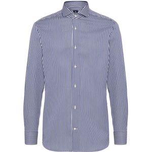 Boggi Milano, Slim Fit Gestreept Katoenen Twill Overhemd Blauw, Heren, Maat:XL