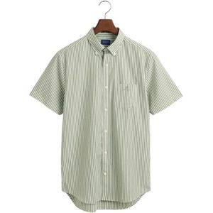 Gant, Overhemden, Heren, Groen, XL, Regular Fit Gestreept Kortemouw Broadcloth Overhemd - Groen - S