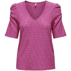 Only, Blouses & Shirts, Dames, Roze, L, V-hals Puff Top in Raspberry Rose