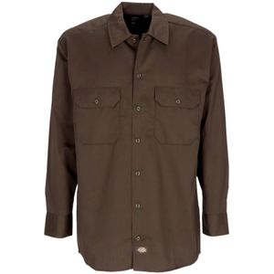 Dickies, Donkerbruine Werkoverhemd Lange Mouw Bruin, Heren, Maat:S