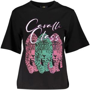 Cavalli Class, Tops, Dames, Zwart, S, Katoen, Iconic Print Slim Fit Tee