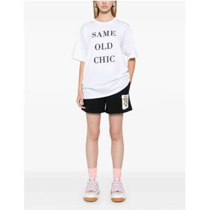 Moschino, Tops, Dames, Wit, M, Katoen, Stijlvol Geborduurde Crewneck T-shirts en Polos