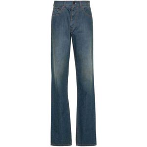 Maison Margiela, Vervaagde Denim Jeans met Contraststiksels Blauw, Dames, Maat:W28