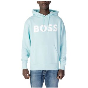 Hugo Boss, Sweatshirts & Hoodies, Heren, Blauw, S, Katoen, Lichtblauwe Bedrukte Hoodie