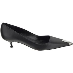 Alexander McQueen, Schoenen, Dames, Zwart, 37 EU, Leer, Zwarte leren pump met puntige neus