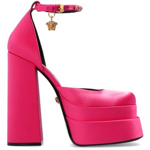 Versace, Schoenen, Dames, Roze, 40 EU, Satijn, ‘Medusa Aevitas’ platform pumps