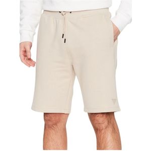 Guess, Korte broeken, Heren, Beige, M, Katoen, Logo Patched Katoenen Shorts - Slim Fit