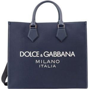 Dolce & Gabbana, Tassen, Heren, Blauw, ONE Size, Nylon, Blauwe Handtas met Verstelbare Schouderband