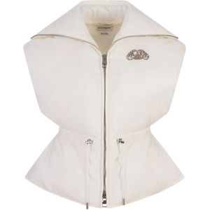 Alexander McQueen, Jassen, Dames, Wit, 2Xs, Nylon, Witte Gewatteerde Gilet met Juweellogo