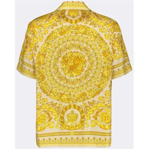 Versace, Overhemden, Heren, Geel, L, Zijden Barocco Shirt