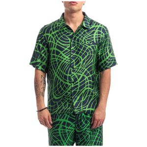 Moschino, Overhemden, Heren, Veelkleurig, 2Xl, Twill Wave Line Print Overhemd