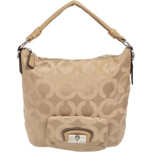 Coach Pre-owned, Pre-owned, Dames, Beige, ONE Size, Satijn, Tweedehands Canvas handtassen