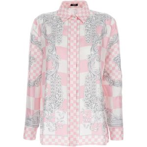 Versace, Blouses & Shirts, Dames, Roze, M, Satijn, Barok Print Roze Satijnen Overhemd