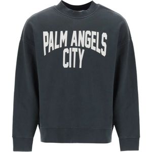 Palm Angels, Sweatshirts & Hoodies, Heren, Grijs, M, Katoen, City Crewneck Sweatshirt