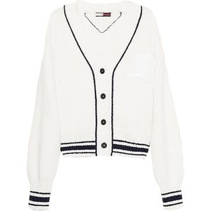 Tommy Hilfiger, Truien, Dames, Veelkleurig, M, Letterman Cardigan in Ecru