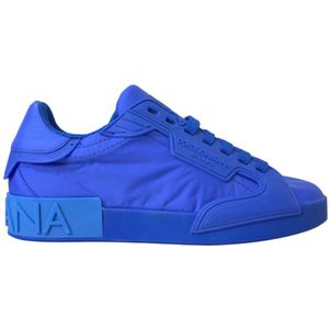 Dolce & Gabbana, Schoenen, Dames, Blauw, 39 EU, Leer, Blauw Leren Lage Top Sneakers Schoenen