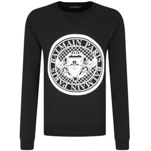 Balmain, Sweatshirts & Hoodies, Heren, Zwart, S, Katoen, Iconische Katoenen Sweatshirt voor Casual Garderobe