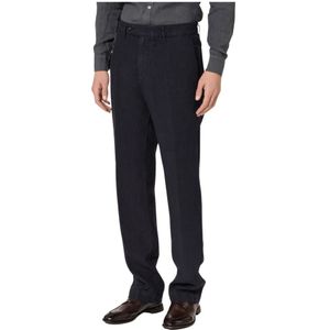 Massimo Alba, Linnen Soft-Fit Broek met Franse Zakken Blauw, Heren, Maat:M