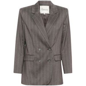 My Essential Wardrobe, Jassen, Dames, Grijs, 2Xl, Grijze Blazer Jas met Witte Streep