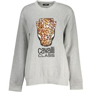 Cavalli Class, Sweatshirts & Hoodies, Dames, Grijs, L, Katoen, Grijs Fleece Sweatshirt met Ronde Hals