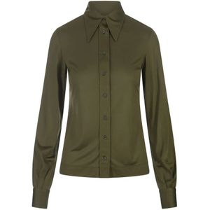 Fabiana Filippi, Blouses & Shirts, Dames, Groen, S, Groene Zijden Jersey Blouse met Puntkraag