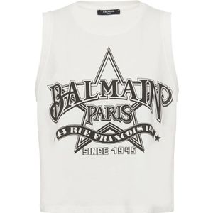 Balmain, Tops, Dames, Wit, L, Katoen, Mouwloze Top