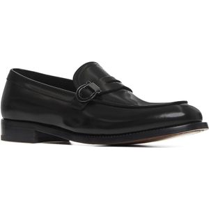 Salvatore Ferragamo, Schoenen, Heren, Zwart, 44 EU, Leer, Zwarte leren loafers met Gancini-gesp