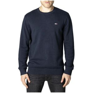 Tommy Jeans, Blauwe Gebreide Trui van Katoen met Lange Mouwen Blauw, Heren, Maat:M