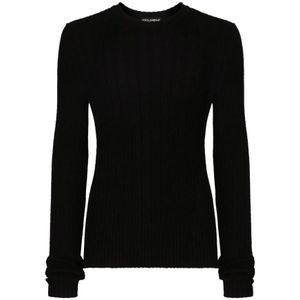 Dolce & Gabbana, Truien, Heren, Zwart, L, Katoen, Pullover met Ronde Hals