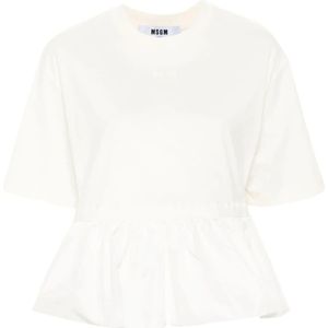 Msgm, Blouses & Shirts, Dames, Wit, S, Katoen, Kleur Blok Peplum T-shirt