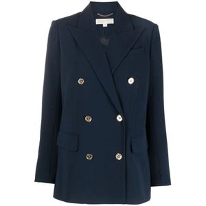 Michael Kors, Midnight Blue Crepe Double Breasted Blazer Blauw, Dames, Maat:S